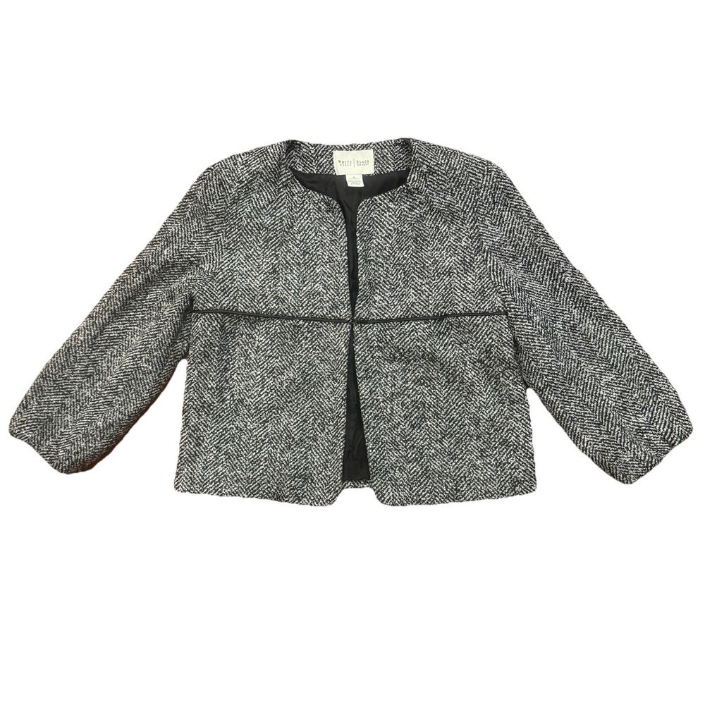 White House Black Market Tweed Blazer Size:4 Cropped Jacket 3/4 Sleeve Lined